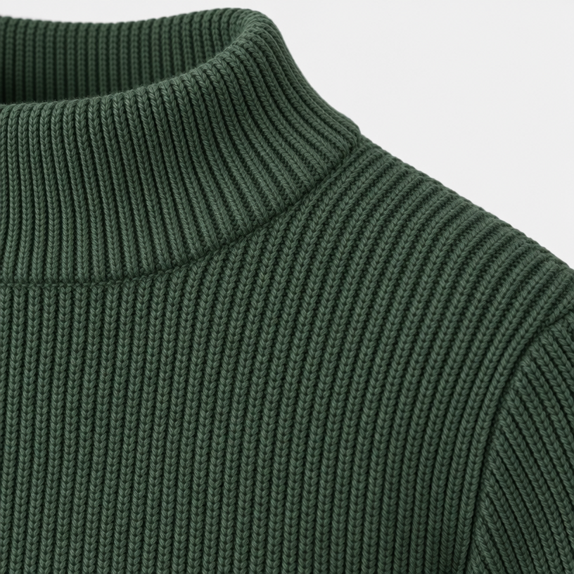 Herren Woll-Troyer mit Quarter-Zip und Stehkragen — Grün