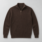 Herren Woll-Troyer mit Quarter-Zip und Stehkragen — Braun