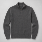 Herren Woll-Troyer mit Quarter-Zip und Stehkragen — Grau