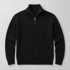 Herren Woll-Troyer mit Quarter-Zip und Stehkragen — Schwarz