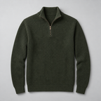 Herren Woll-Troyer mit Quarter-Zip und Stehkragen — Grün
