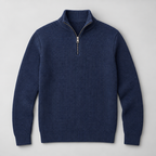 Herren Woll-Troyer mit Quarter-Zip und Stehkragen — Blau