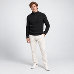 Herren Woll-Troyer mit Quarter-Zip und Stehkragen — Schwarz