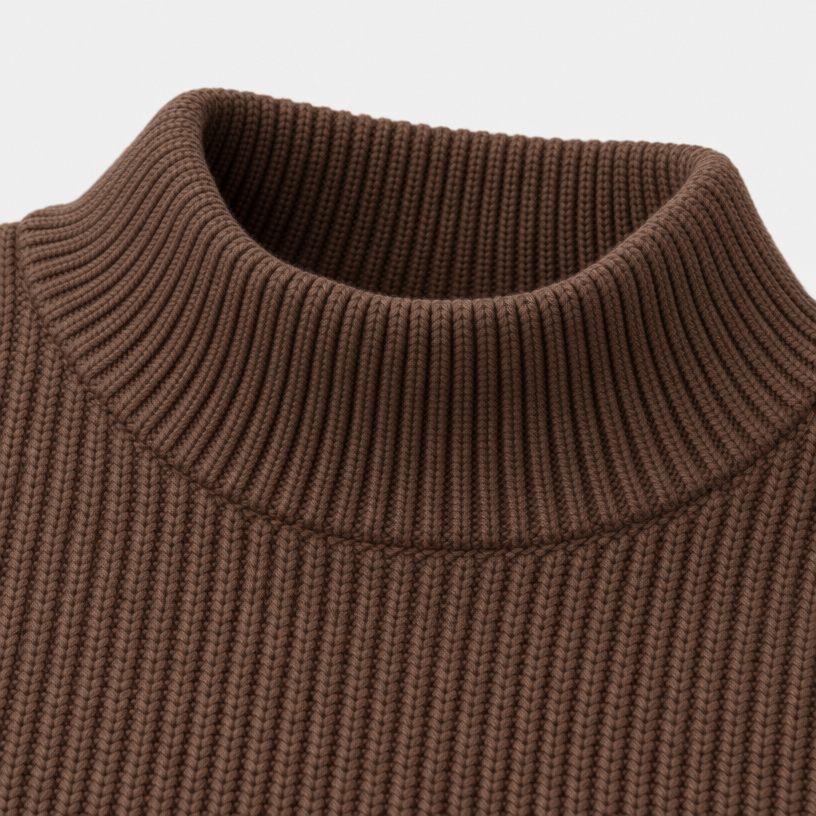 Herren Woll-Troyer mit Quarter-Zip und Stehkragen — Braun