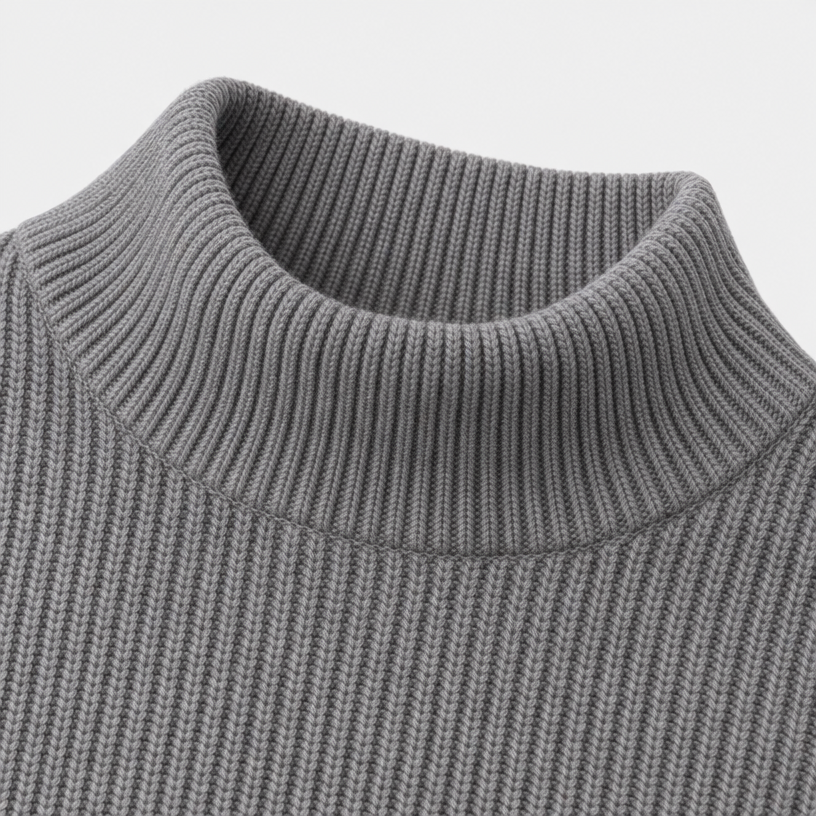 Herren Woll-Troyer mit Quarter-Zip und Stehkragen — Grau