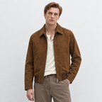 Herren Velourslederjacke mit Reißverschluss – Regular Fit — Braun