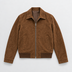 Herren Velourslederjacke mit Reißverschluss – Regular Fit — Braun