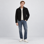 Herren Velourslederjacke mit Reißverschluss – Regular Fit — Schwarz