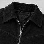 Herren Velourslederjacke mit Reißverschluss – Regular Fit — Schwarz
