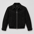 Herren Velourslederjacke mit Reißverschluss – Regular Fit — Schwarz
