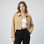 Damen Cropped Übergangsjacke mit Knopfleiste – Regular Fit