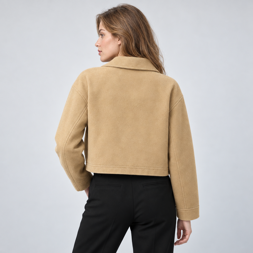 Damen Cropped Übergangsjacke mit Knopfleiste – Regular Fit