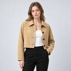 Damen Cropped Übergangsjacke mit Knopfleiste – Regular Fit