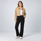 Damen Cropped Übergangsjacke mit Knopfleiste – Regular Fit