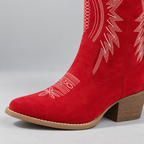 Damen Kniehohe Westernstiefel mit Stickerei und Blockabsatz — Rot