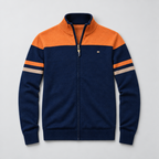 Herren Baumwoll-Strickjacke mit Stehkragen und Reißverschluss — Orange