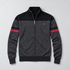 Herren Baumwoll-Strickjacke mit Stehkragen und Reißverschluss — Schwarz