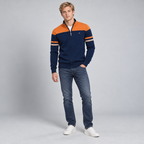 Herren Baumwoll-Strickjacke mit Stehkragen und Reißverschluss — Orange