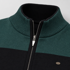 Herren Baumwoll-Strickjacke mit Stehkragen und Reißverschluss — Dunkelgrün