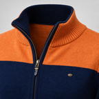 Herren Baumwoll-Strickjacke mit Stehkragen und Reißverschluss — Orange