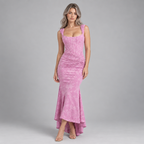 Damen Corsagen-Abendkleid mit Blumenmuster und High-Low-Saum — Pink