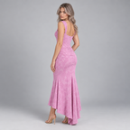 Damen Corsagen-Abendkleid mit Blumenmuster und High-Low-Saum — Pink