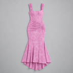 Damen Corsagen-Abendkleid mit Blumenmuster und High-Low-Saum — Pink