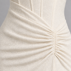 Damen Corsagen-Abendkleid mit Blumenmuster und High-Low-Saum — Weiß