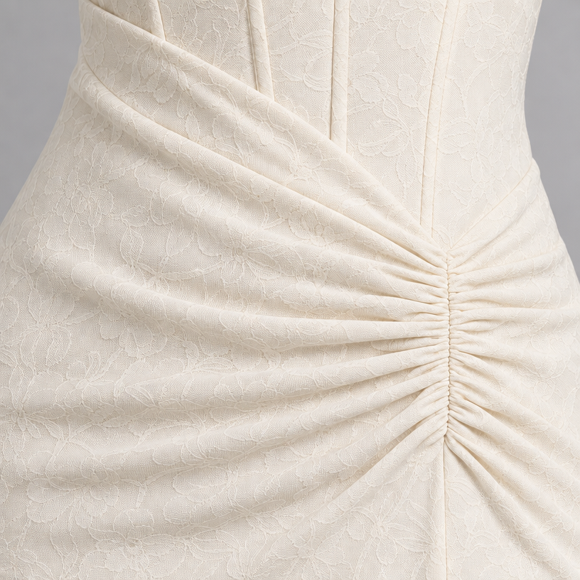 Damen Corsagen-Abendkleid mit Blumenmuster und High-Low-Saum — Weiß