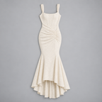 Damen Corsagen-Abendkleid mit Blumenmuster und High-Low-Saum — Weiß