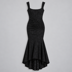Damen Corsagen-Abendkleid mit Blumenmuster und High-Low-Saum — Schwarz