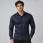 Herren Satinhemd mit Stretch – Slim Fit — Marineblau