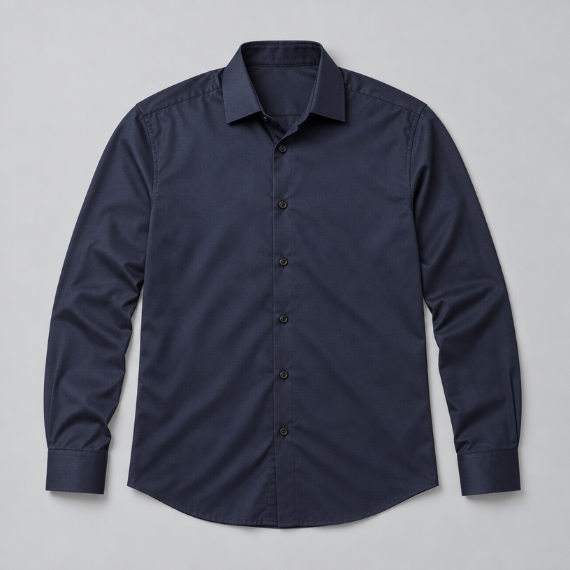 Herren Satinhemd mit Stretch – Slim Fit — Marineblau