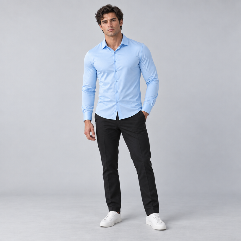 Herren Satinhemd mit Stretch – Slim Fit — Hellblau