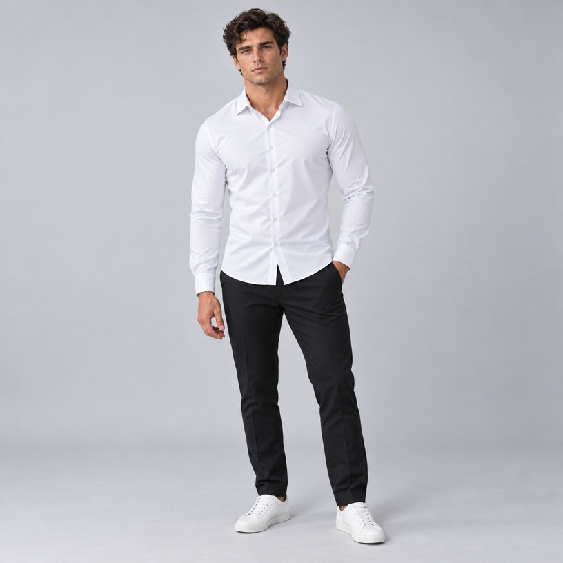 Herren Satinhemd mit Stretch – Slim Fit — Weiß