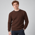 Herren Strukturstrick-Pullover mit Stehkragen – Relaxed Fit — Espressobraun