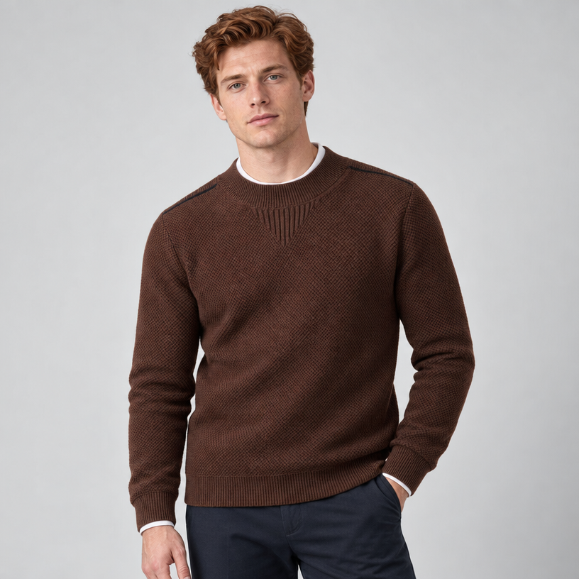 Herren Strukturstrick-Pullover mit Stehkragen – Relaxed Fit — Espressobraun