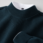 Herren Strukturstrick-Pullover mit Stehkragen – Relaxed Fit — Dunkles Petrol