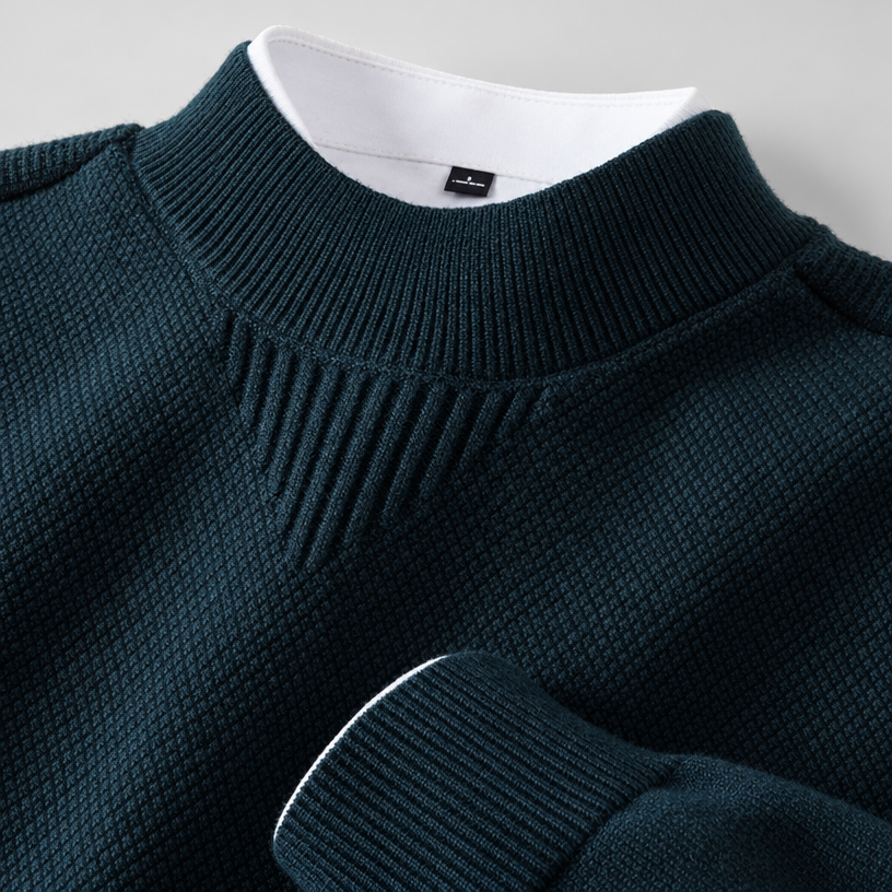 Herren Strukturstrick-Pullover mit Stehkragen – Relaxed Fit — Dunkles Petrol