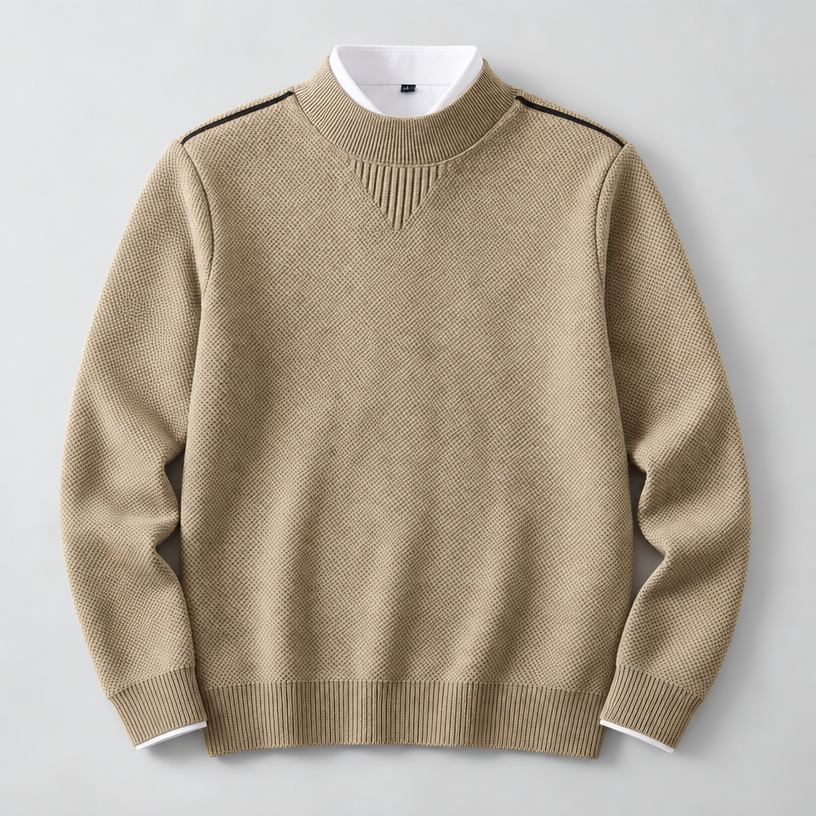 Herren Strukturstrick-Pullover mit Stehkragen – Relaxed Fit — Beige