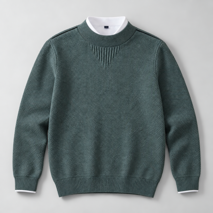 Herren Strukturstrick-Pullover mit Stehkragen – Relaxed Fit — Mintgrün