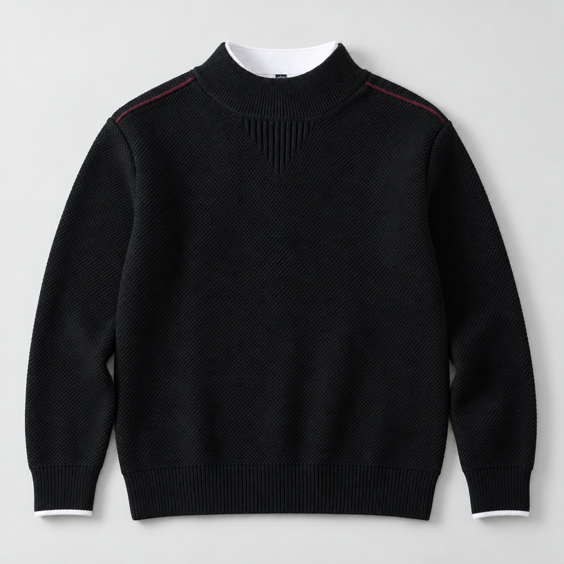 Herren Strukturstrick-Pullover mit Stehkragen – Relaxed Fit — Mitternachtsschwarz