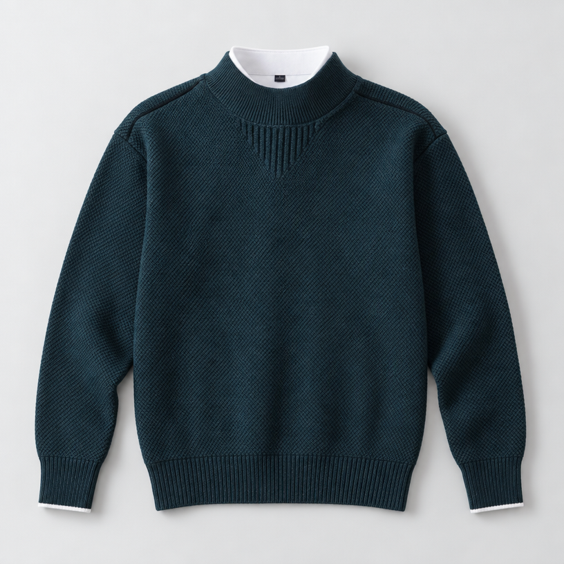 Herren Strukturstrick-Pullover mit Stehkragen – Relaxed Fit — Dunkles Petrol