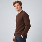 Herren Strukturstrick-Pullover mit Stehkragen – Relaxed Fit — Espressobraun
