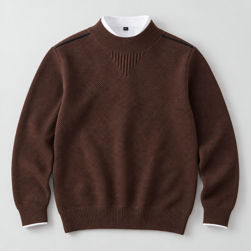 Herren Strukturstrick-Pullover mit Stehkragen – Relaxed Fit — Espressobraun