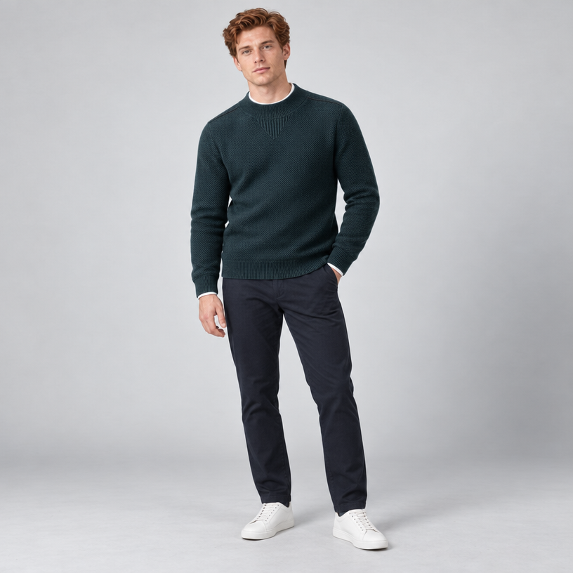 Herren Strukturstrick-Pullover mit Stehkragen – Relaxed Fit — Dunkles Petrol