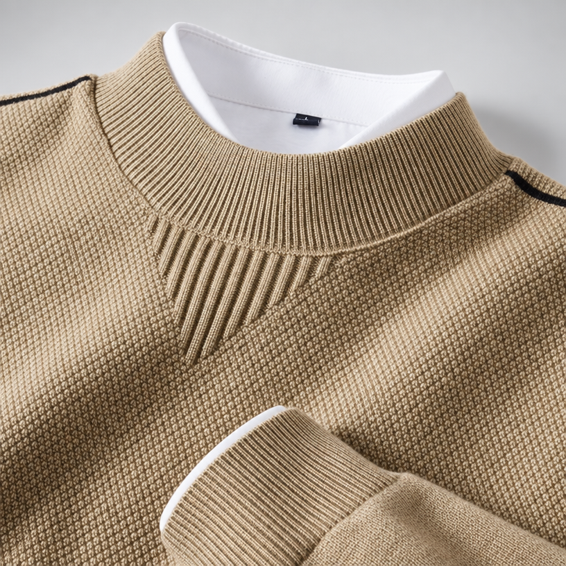 Herren Strukturstrick-Pullover mit Stehkragen – Relaxed Fit — Beige