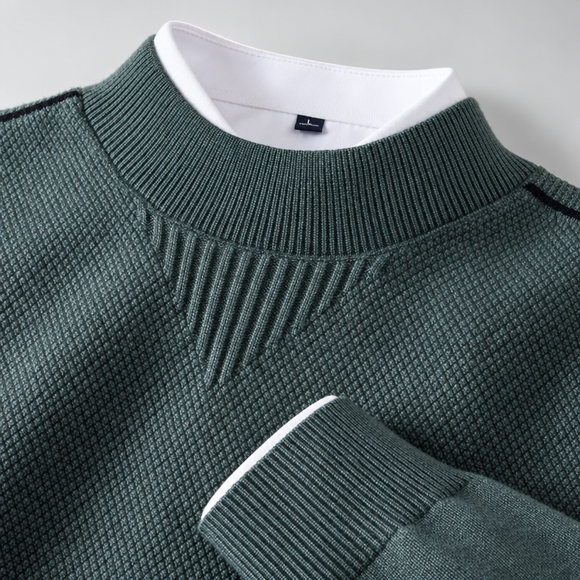 Herren Strukturstrick-Pullover mit Stehkragen – Relaxed Fit — Mintgrün