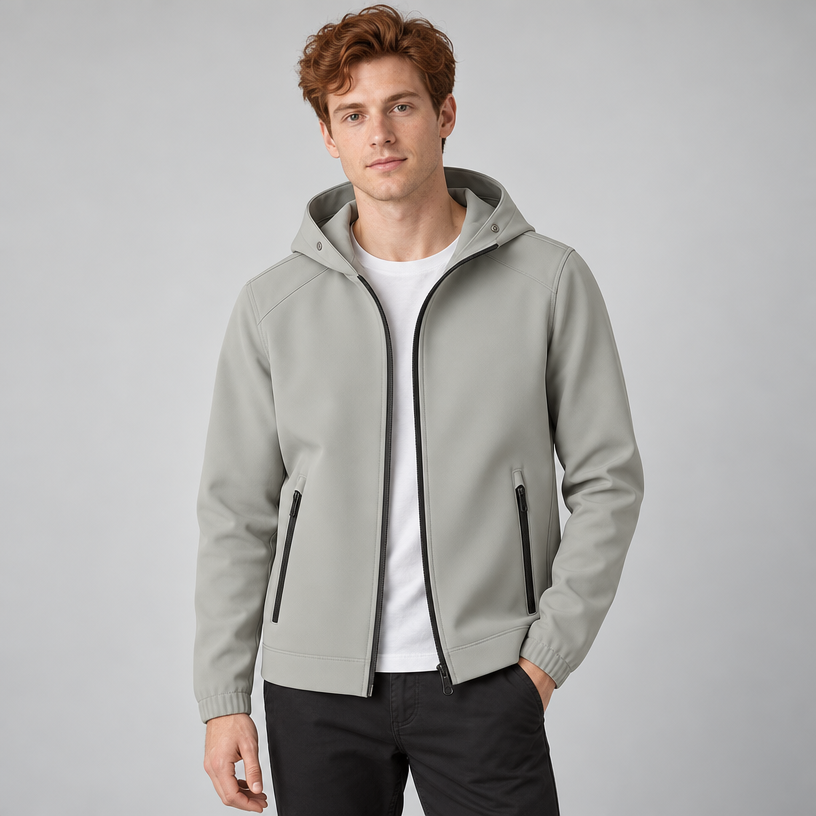 Herren Softshell-Übergangsjacke mit Kapuze – Regular Fit — Grau
