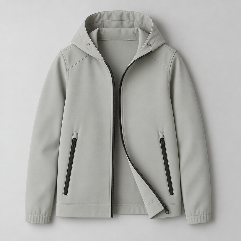 Herren Softshell-Übergangsjacke mit Kapuze – Regular Fit — Grau